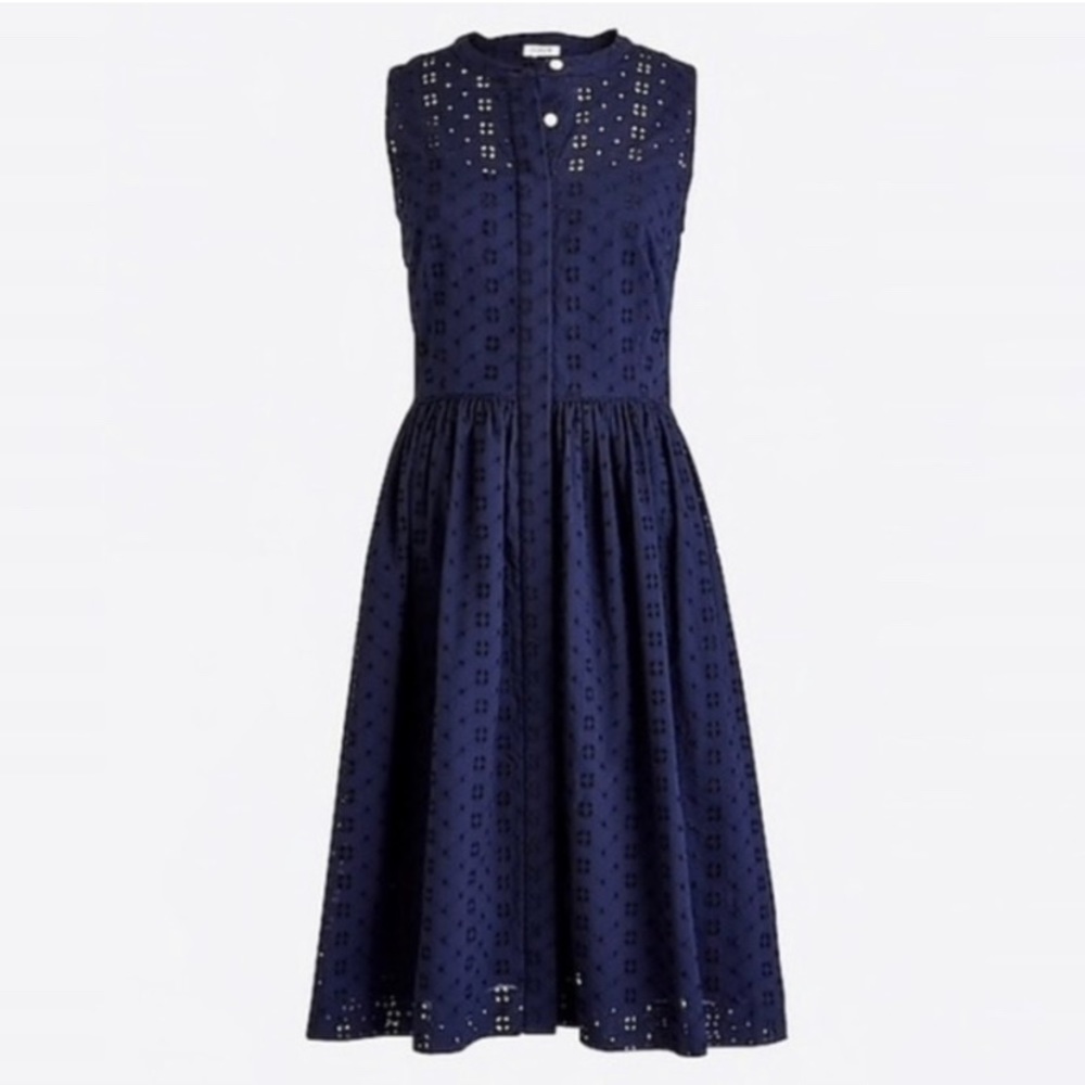J. Crew Eyelet Shirtdress Navy Blue Sleeveless